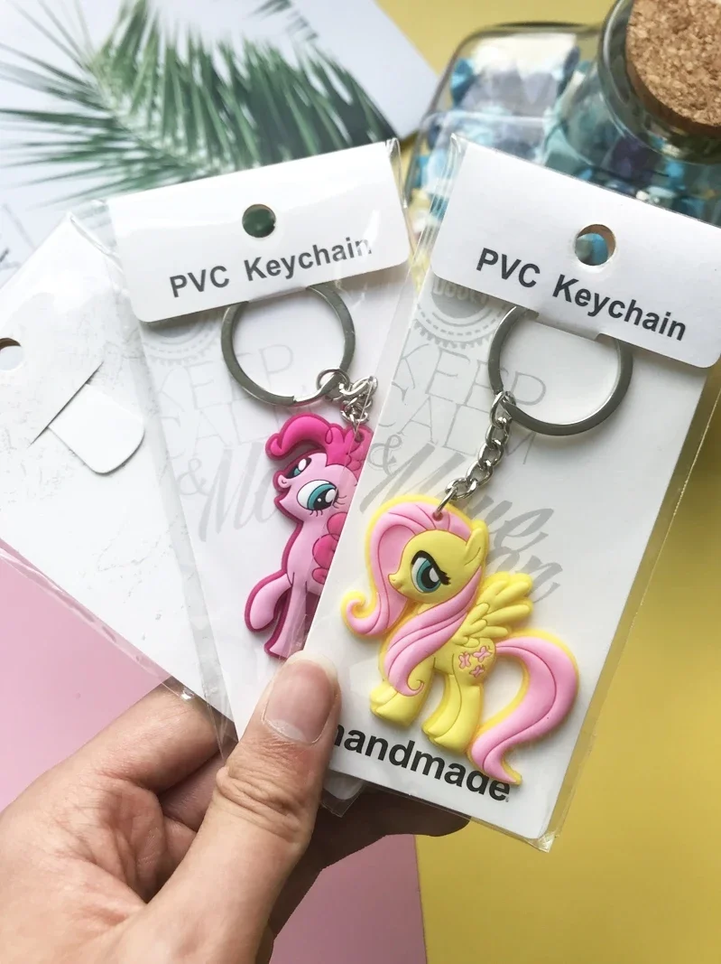 Kawaii My Little Pony Key Chain Silica Gel Backpack Pendant Cute Anime Fluttershy Pinkie Pie Key Chains Decoration Gifts