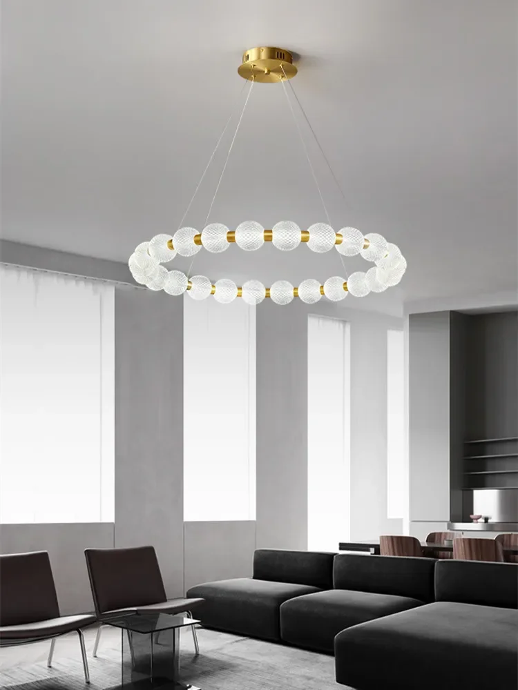 

Modern Luxury Round Glass LED Ceiling Chandelier Living Room Lamp Kitchen Island Hanging Lamp Dining Room Round Decor Fixture