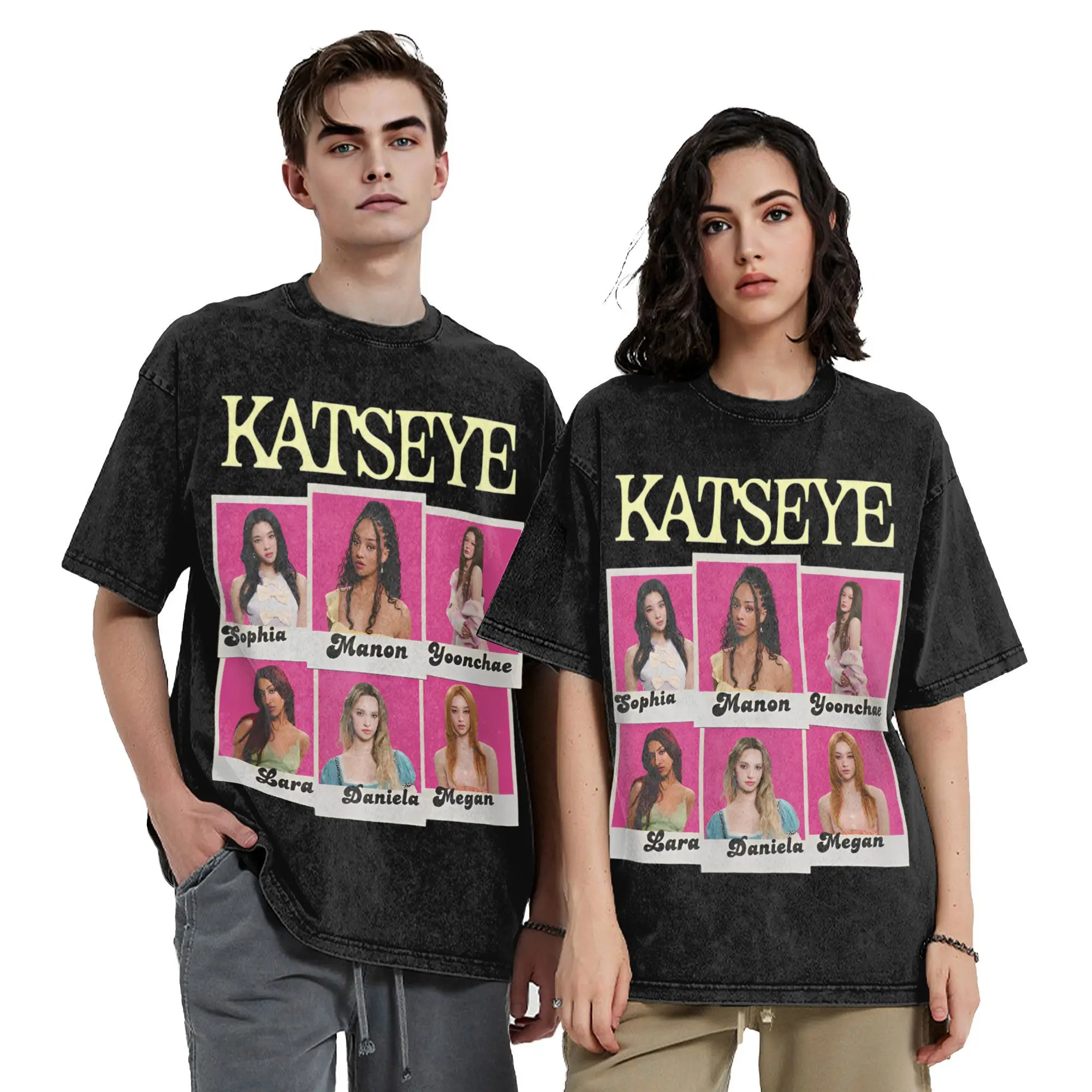 الهيب هوب كاتي يون تشاي صوفيا لارا مانون ميغان خمر غسلها تي شيرت الرجال القطن قصير الأكمام Kpop س الرقبة الصيف بلايز #1