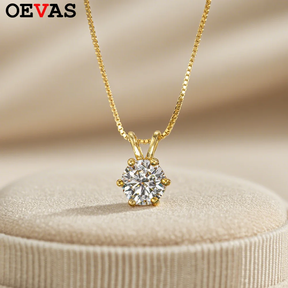 

OEVAS 1ct Moissanite Necklace S925 Sterling Silver Chains Necklace for Women Party Gift Classic Fine Jewelry