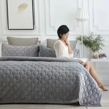 매우 부드러운 플란넬 침대보, 기하학적 퀼트 침대 린넨 침대보, 겨울용 따뜻한 플랫 시트 담요 커버 커버렛 
