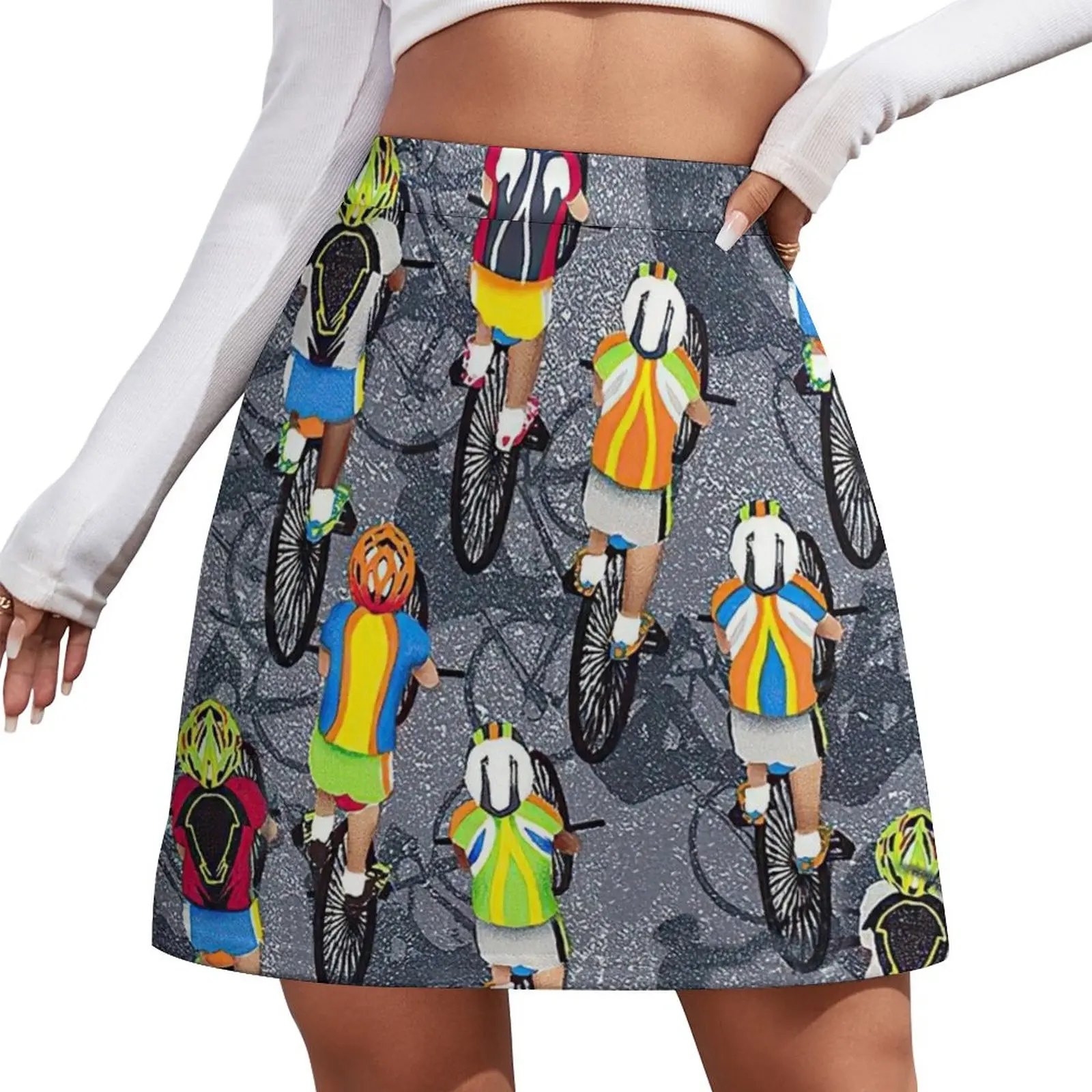 Cyclists On Asphalt Mini Skirt women clothes short skirt for women