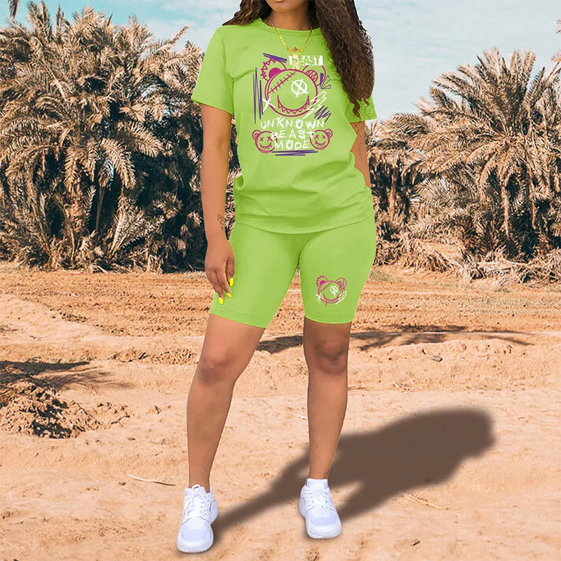 Summer Women Two Piece Set Sportswear T-Shirts and Shorts Ladies Casual O-Neck Pullover Short Sleeve T-Shirt Casual Tracksuit