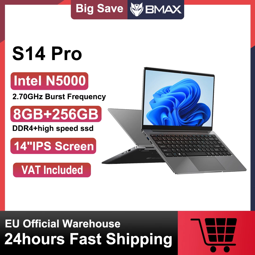 Bmax S14 Pro Laptop Computer Intel N5000 8Gb Ram 256Gb Ssd Cpu 1920*1080 14 Inch Windows 11 Dual Notebook Wifi Usb Laptop Pc