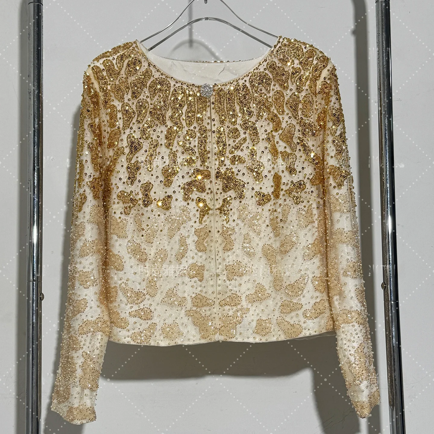 

Faionable Yan Heavy Embellied Sequin Long Sve Cardigan Jaet Women's Slimming Stage Performance Top European Sle ro...