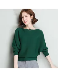 Pull Femme Autumn Winter Women Sweater Batwing Sleeve Jumper Slash Neck Women's Knitted Pullovers