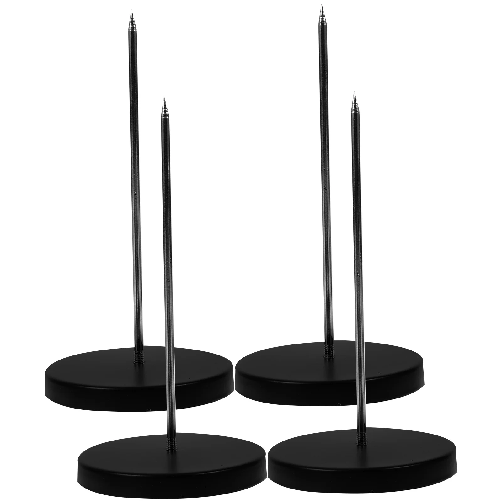 

4pcs Desk Menu Holders Black Heavy Base Safety Rubber Cover For Check Bill Paper Receipt Memo Stackable Organizer Spike Stand
