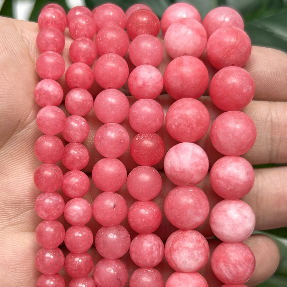 Natural Stone Beads Matte Rhodonite Chalcedony Round Loose Spacer Beads for Jewelry Making DIY Bracelets Earring Accessories