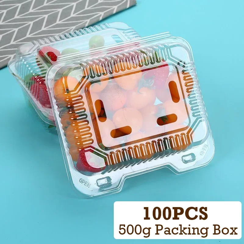 100pcs Disposable Plastic Box Clear Vegetable Fruit Packaging Boxes Salad Sandwich Take-Out Container Party Wrapping Supplies
