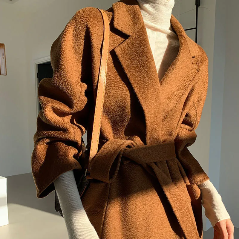 

Women Winter Warm Luxury Cashmere Wrap Wool Oversized Long Coat Autumn Classic Color Ladies Female Casual Belted Fashion