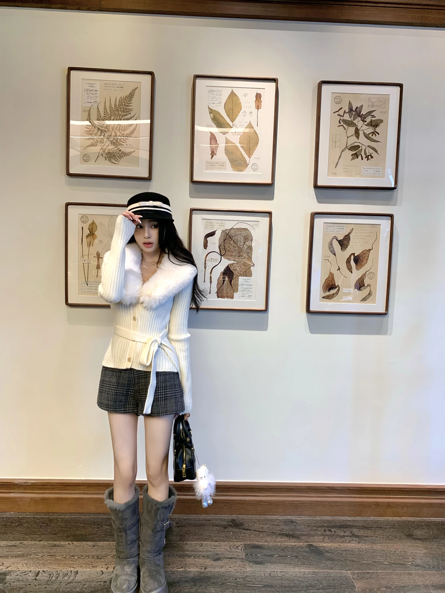 

ANNE SHOP Korean Drama Inspired Long Sleeve Knitted Sweater Women's Slim Fit Top with Fur Collar Casual Style Spring Wear