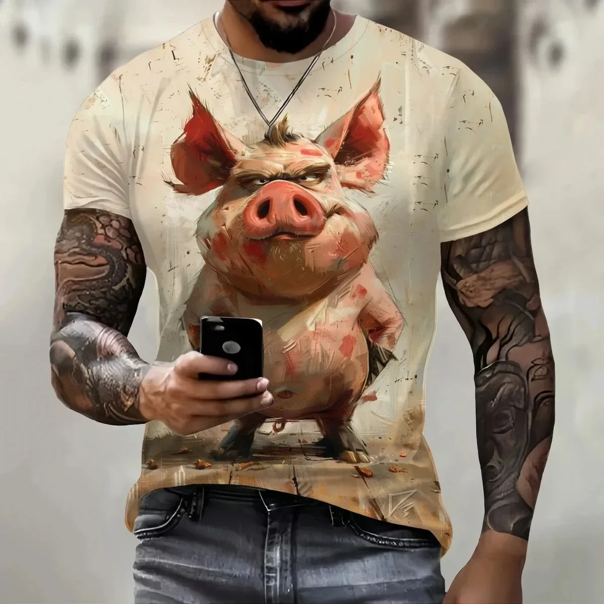Lustiges T-Shirt für Männer Sommer Neu Kurzarm Tier-T-Shirt Rock-Katze 3D-Druck Mode Lässig Streetwear Übergroße Herrenkleidung