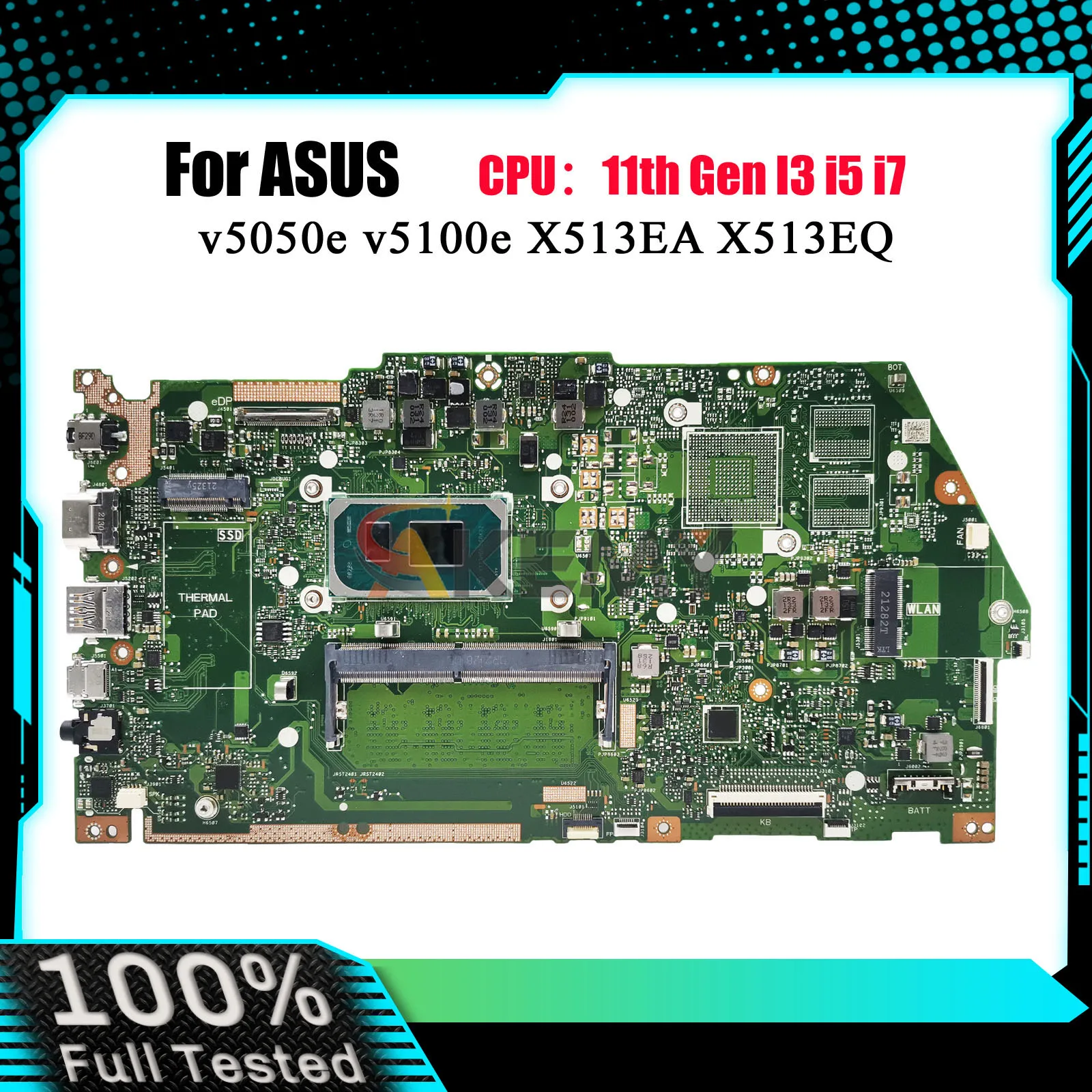 X513EA Laptop Motherboard For ASUS VivoBook v5100e v5050e X513EQ X513E X513EP X513EA Notebook Mainboard With 11th Gen I3 i5 i7