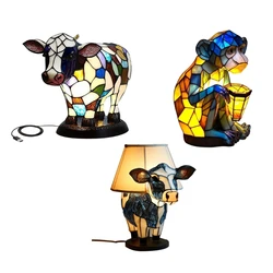 3D Animal Table Lamp Monkey Cow Creative Ornament LED Night Light Resins Bedsides Light for Livingrooms Bedroom Office