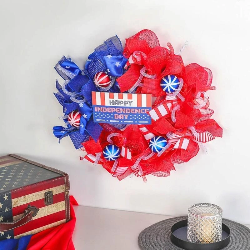 

Happy Independence Day Wreath Patriotic Veterans Day Garland for Front Door 15UB