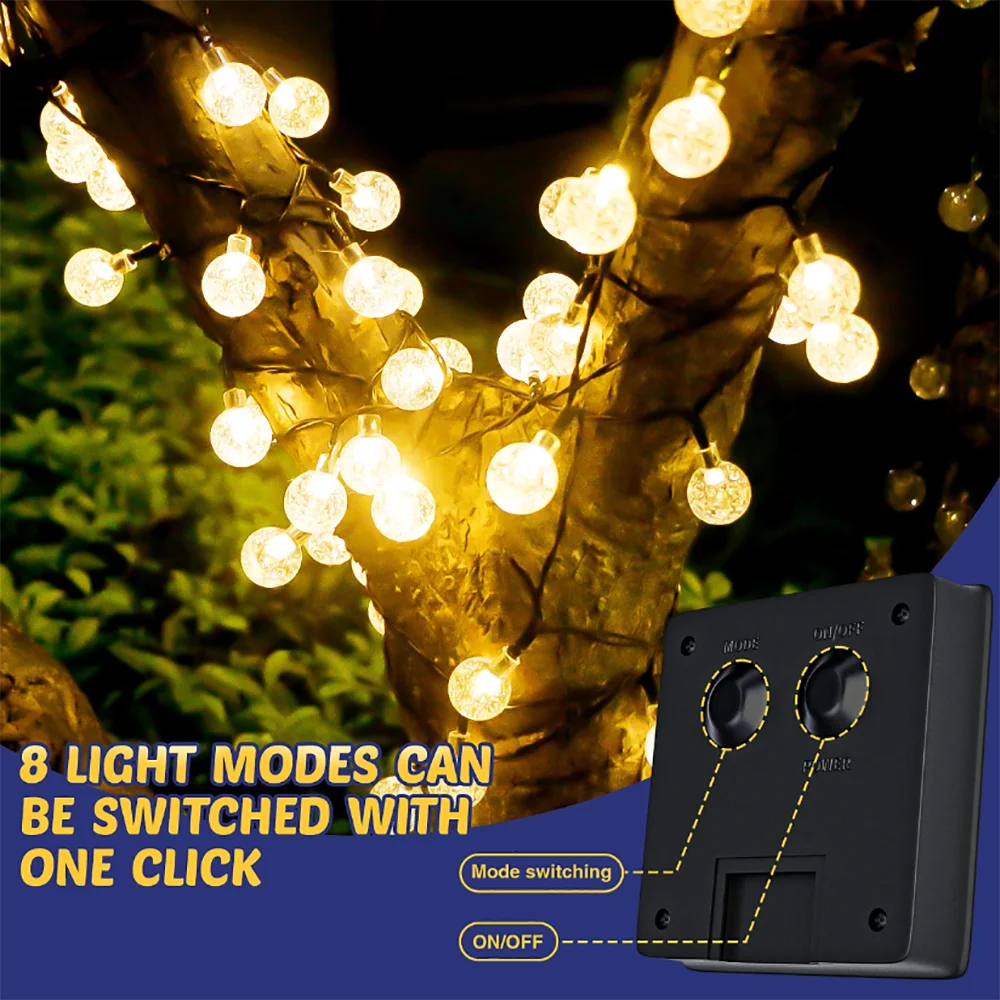 LED Solar String Lights Outdoor Waterproof Bubble Beads Fairy String Light 8 Modes Garden Wedding Party Christmas Decoration image 6