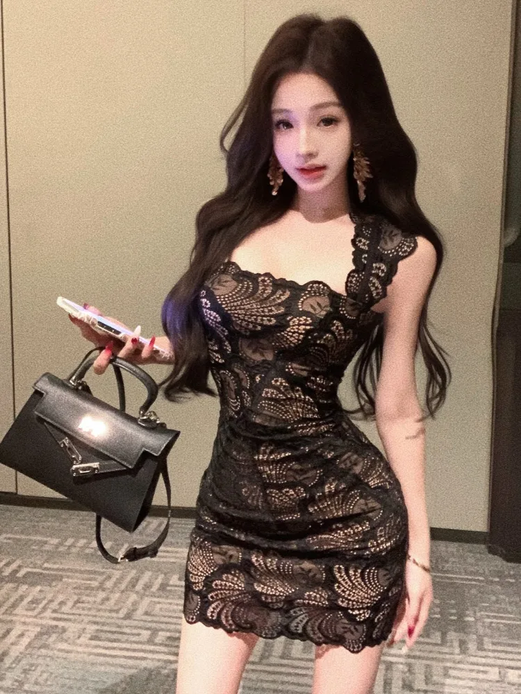 

Elegant Lace Dress Women's Spring New Style Sexy Camisole Skirt Bodycon Dress Korean Style Commute Pure Desire Hot Girl