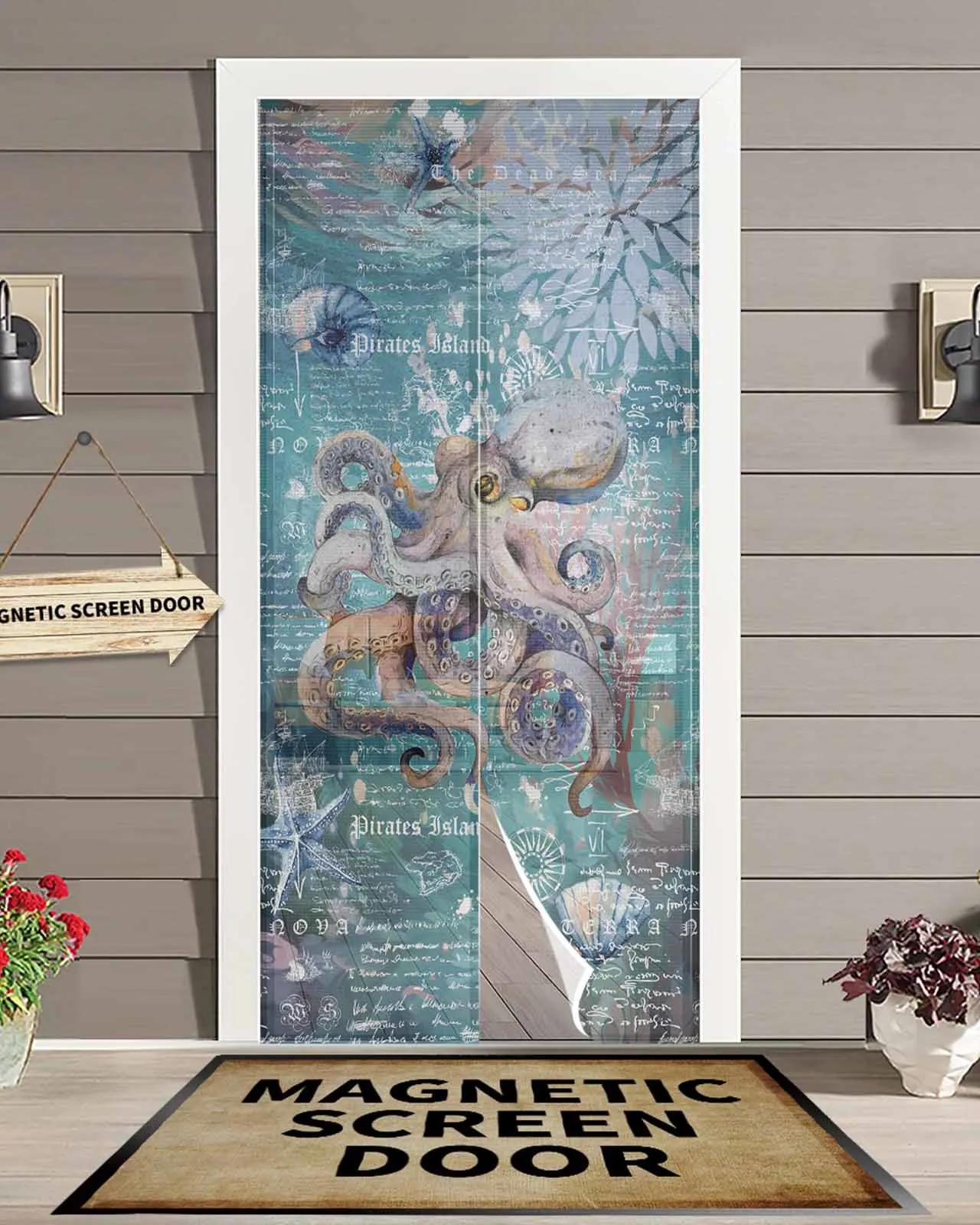 Ocean Octopus Starfish Summer Magnetic Door Curtain Living Room Bedroom Home Anti-mosquito Screen Door Curtain