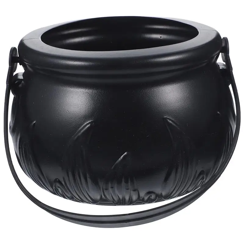 1Pc Candy Jars Plastic Candy Cauldron Pot Halloween Themed Decorations Large Size Witch Bucket Plastic Round Basket For Party