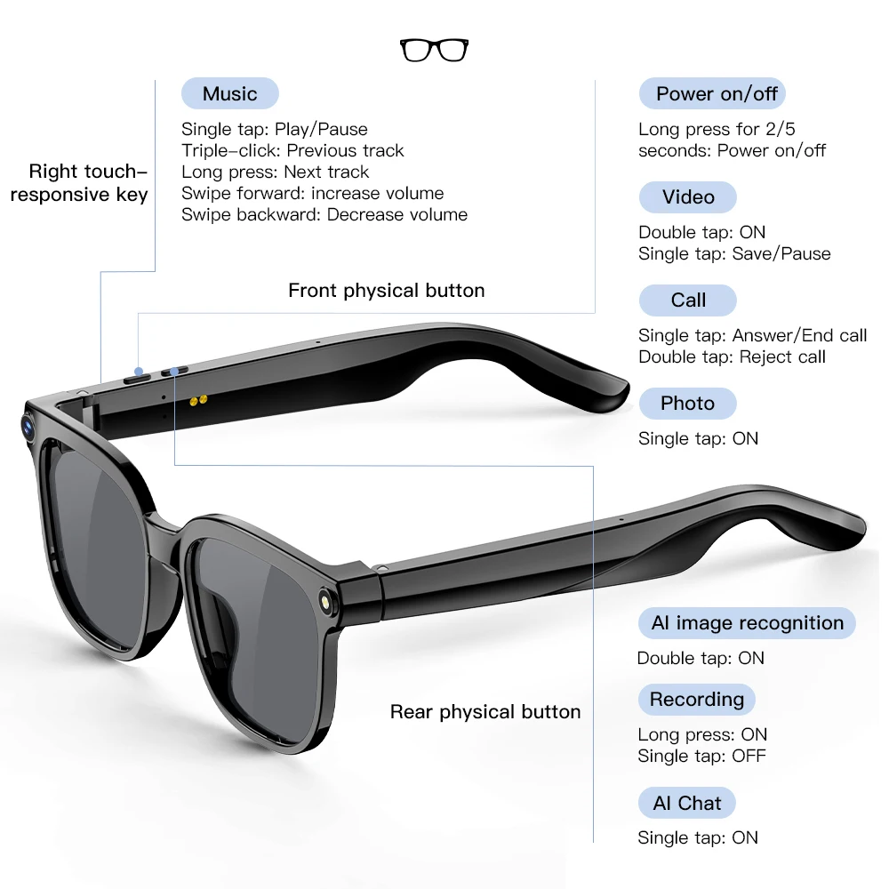 4K Ultra HD AI Smart Glasses Men Women  8MP Camera Bluetooth Call Wireless Headphones Video Recording Sports Smartglasses 2026
