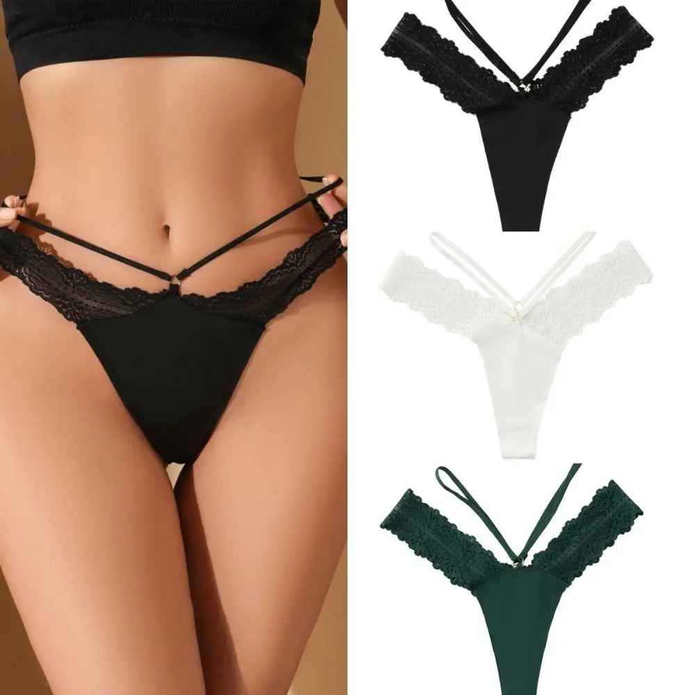 

Temptation Thin Strap Lace Thongs Women's Underwear Low Waist Traceless Hollow Panties Soft Seamless Ice Silk Briefs