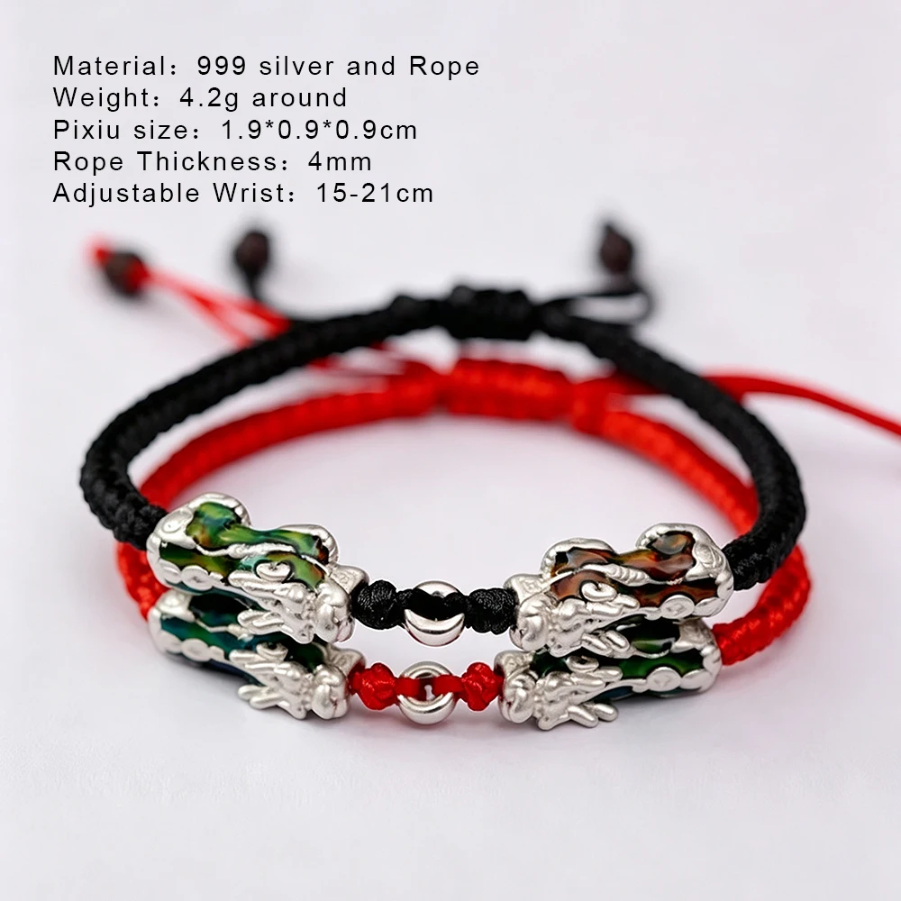 Thermochromic Brave Troops 999 Sterling Silver Charm Handmade Lucky Red String Rope Chain Bracelet For Men And Women