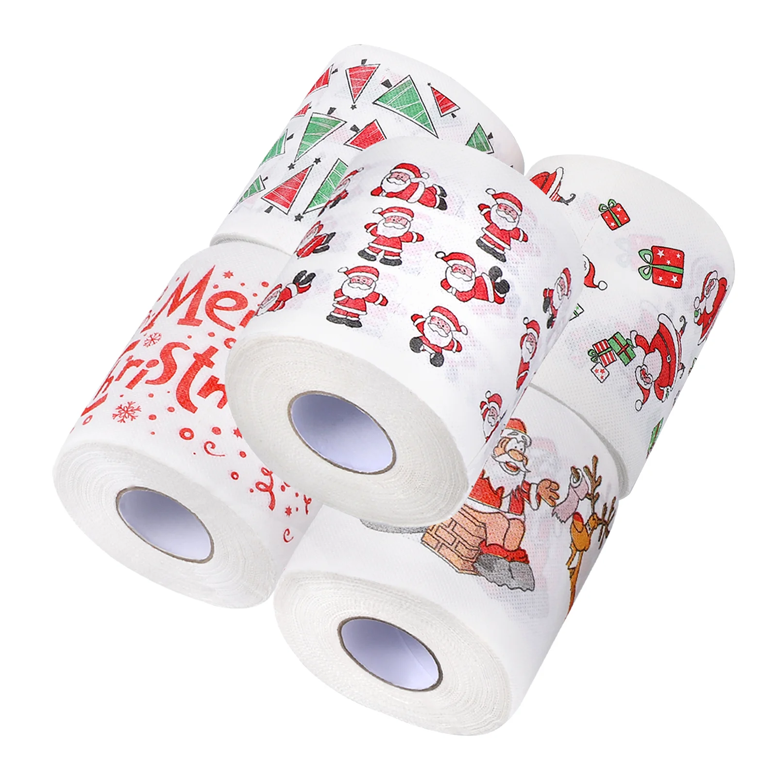 ULTNICE 5 Rolls Christmas Pattern Toilet Papers Rolls Santa Clause Bath Dinner Tissue Paper Disposable Napkins