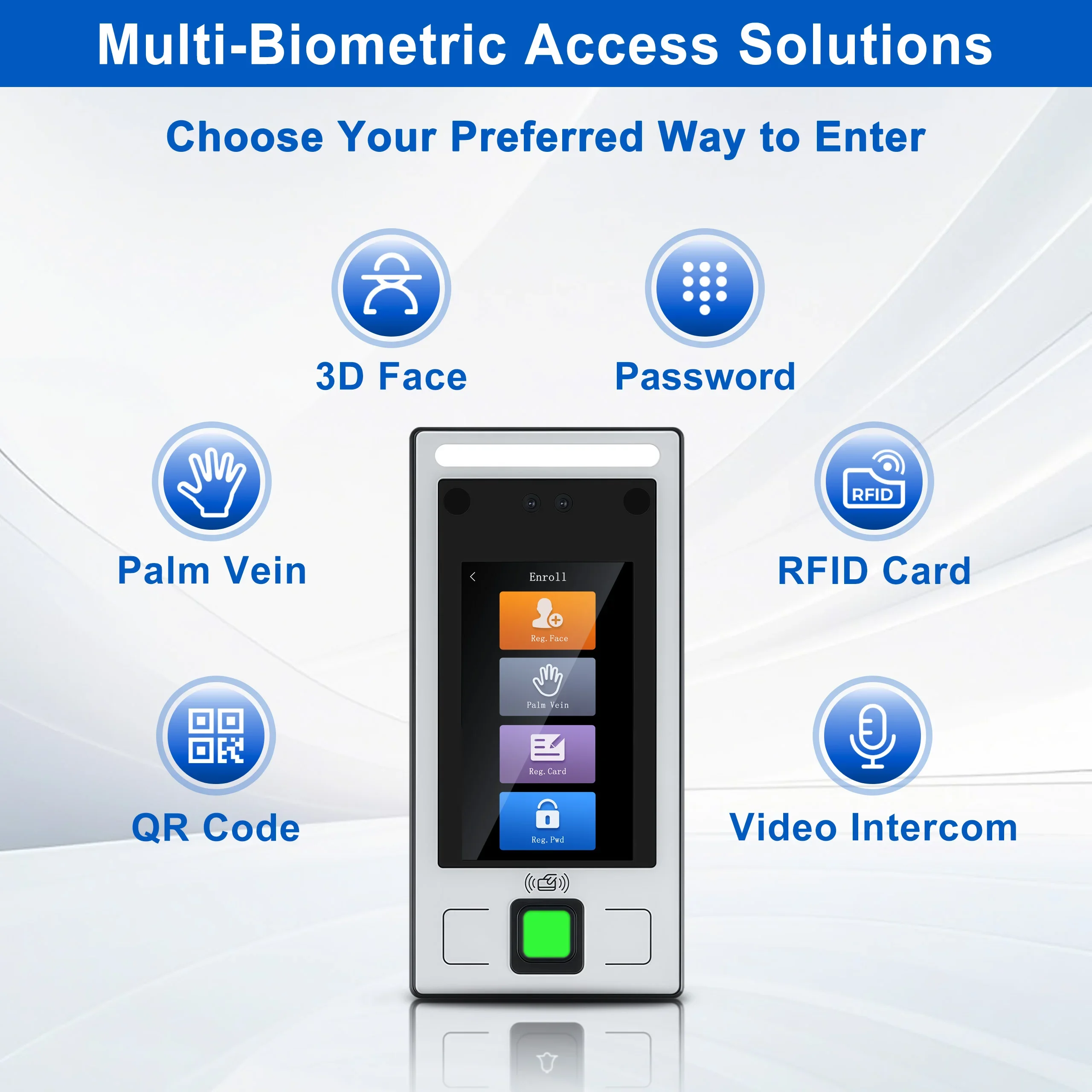 Face Recognition Access Control Time Attendance Machine 4.3 Inch IPS Touch Screen Fingerprint RFID Card Password Multi Verificat