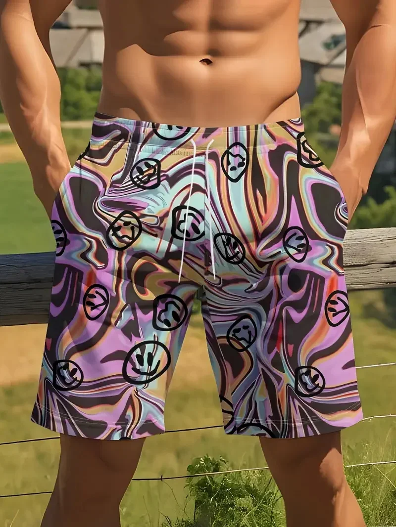 ملابس سباحة مطبوعة ملونة ثلاثية الأبعاد للرجال والنساء، ملابس سباحة لركوب الأمواج، شورت، جديد #5