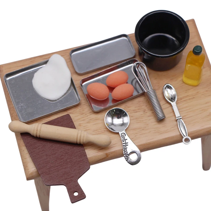 1 Juego de Mini accesorios de cocina para casa de muñecas, escena de juego de comida para muñecas, rodillo, batidor de huevos, modelo de utilería