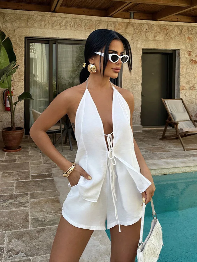 

Сексуальный пляжный комплект с ремешком Ne, жилет и рта, женский летний комплект Faion, длина, комплект из двух предметов из полиэстера