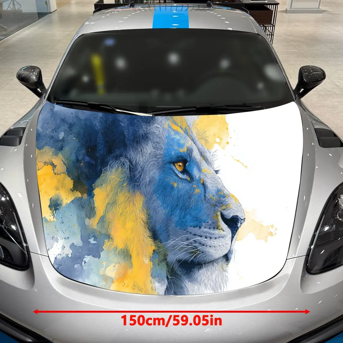 Car Decals A Lion In Expressive Blue-Yellow Watercolor Art Scene Close - Up With Fluid Paint Layers And Captivating Visual Uniqu