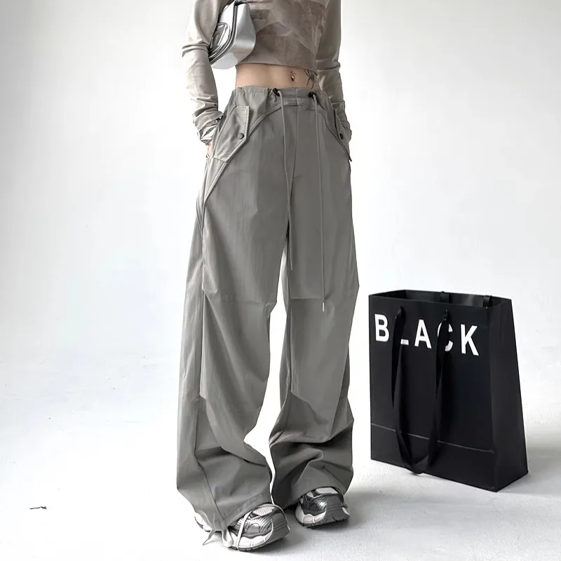 HOUZHOU Y2K Parachute Cargo Pants Woman Sweatpants Streetwear Hip Hop Black Trousers Oversized Korean Wide Leg Sportswear