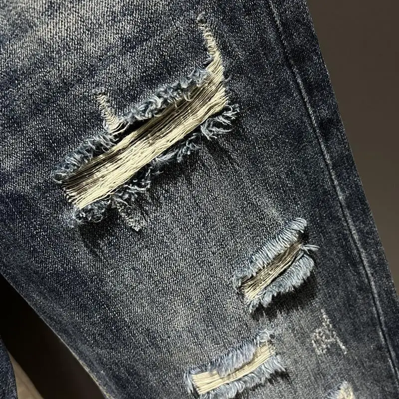 2026 High-end Trendy Brand Ripped Loose Non-elastic Straight-leg Pants Harlan Jeans Men's Ruffian Handsome Youth Cargo Pants Men