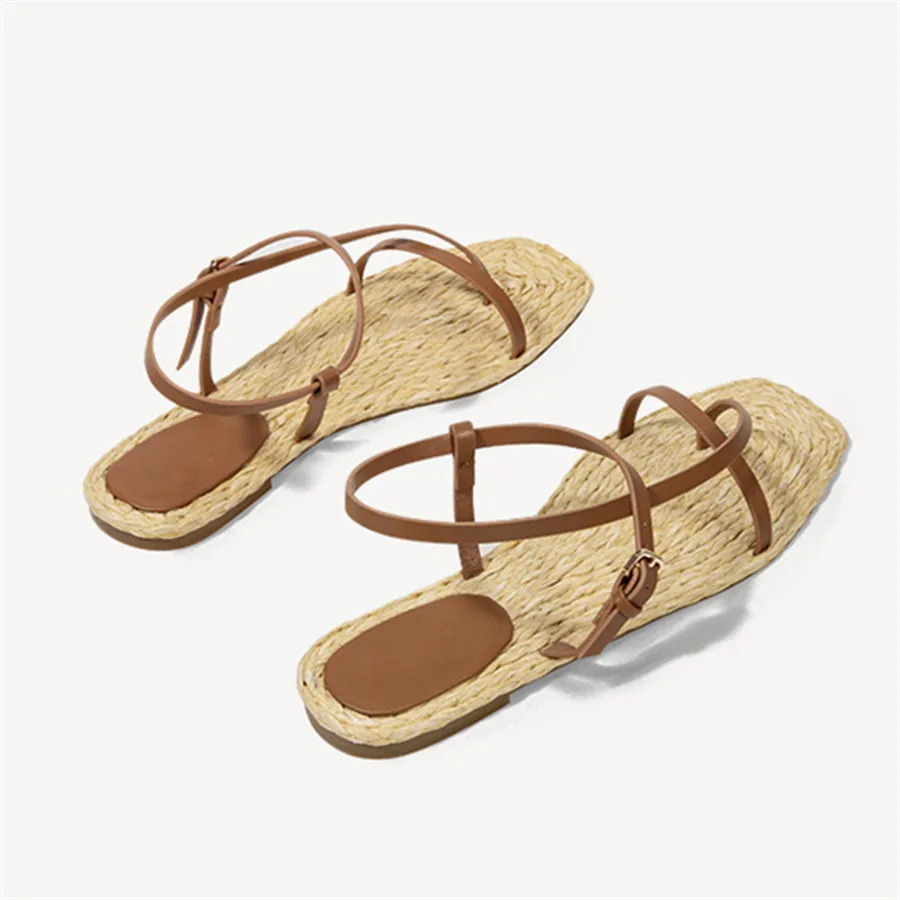 2024 Summer Women Sandals Holiday Bohemian Sandalias Mujer Women's Casual Flat Straw Fisherman Shoes Flip Flops Beach Slides