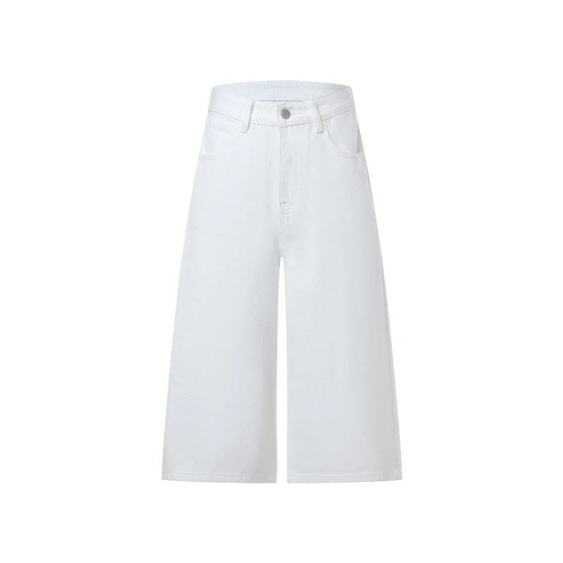 American Retro High Waist Loose Wide-leg Pants Spring and Summer Straight Cropped Jeans Women's Shorts.