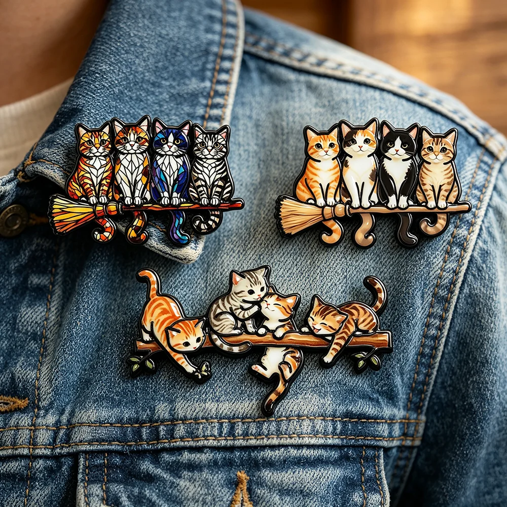3Pcs Cat Brooch Pins Set Cute - Embroidery Tulle ulasan dan harga