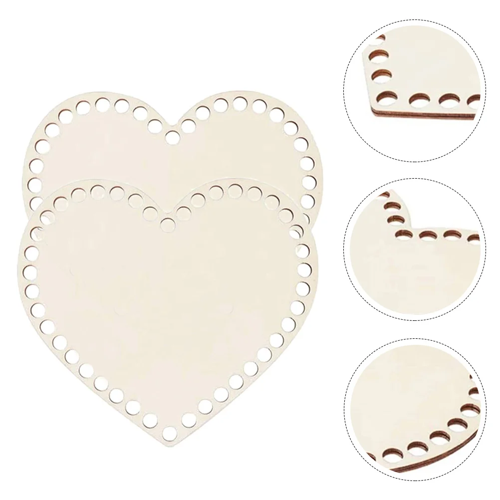 

2 Pcs Bag Woven Base Heart Shape Blank Bottom Natural Wooden Basket Shaping Pad Weaving Supplies Baskets