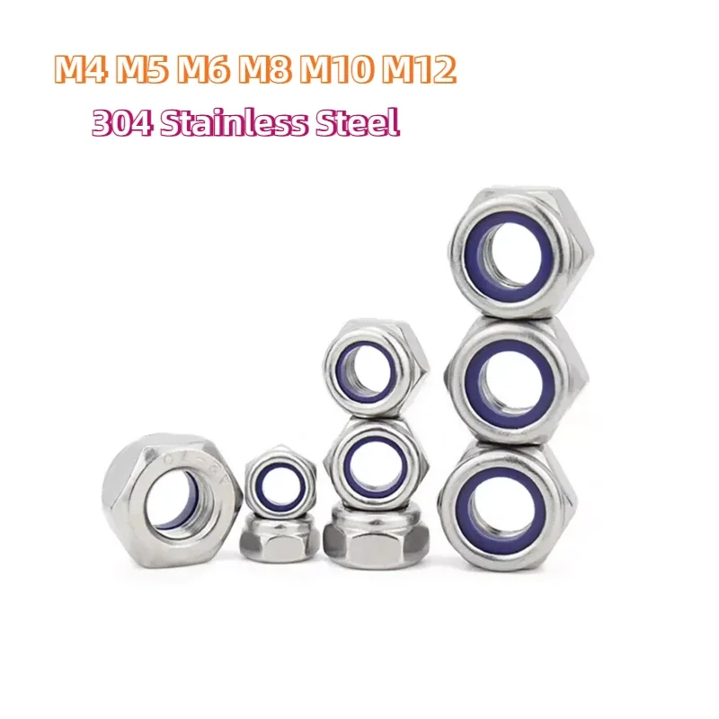 304 Stainless Steel eft-Hand Thread Anti-loosening Nut Anti-threaded Left Thread Self-locking Non-slip Nut M4 M5 M6 M8 M10 M12