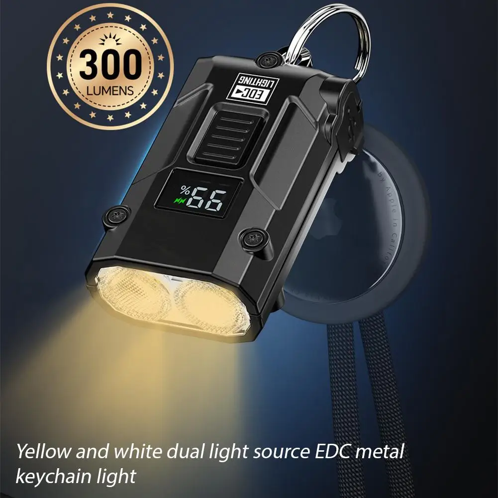 Pocket Flashlight 300 Lumens USB-C Charging Aluminum EDC Keychain Light With Power Display