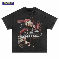 T Shirt Streetwear Hip Hop Black man in a red hat Graphic Print Punk Gothic Washed Tshirt Harajuku Fashion Casual Tee Tops