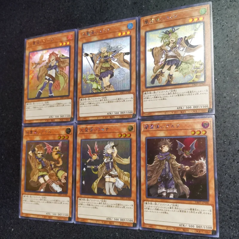 6Pcs/Set Yugioh Cards Charmer Aussa Eria Hiita Wynn Dharc Lyna Dharc Anime Game Characters Collection DIY Color Flash Cards Toy