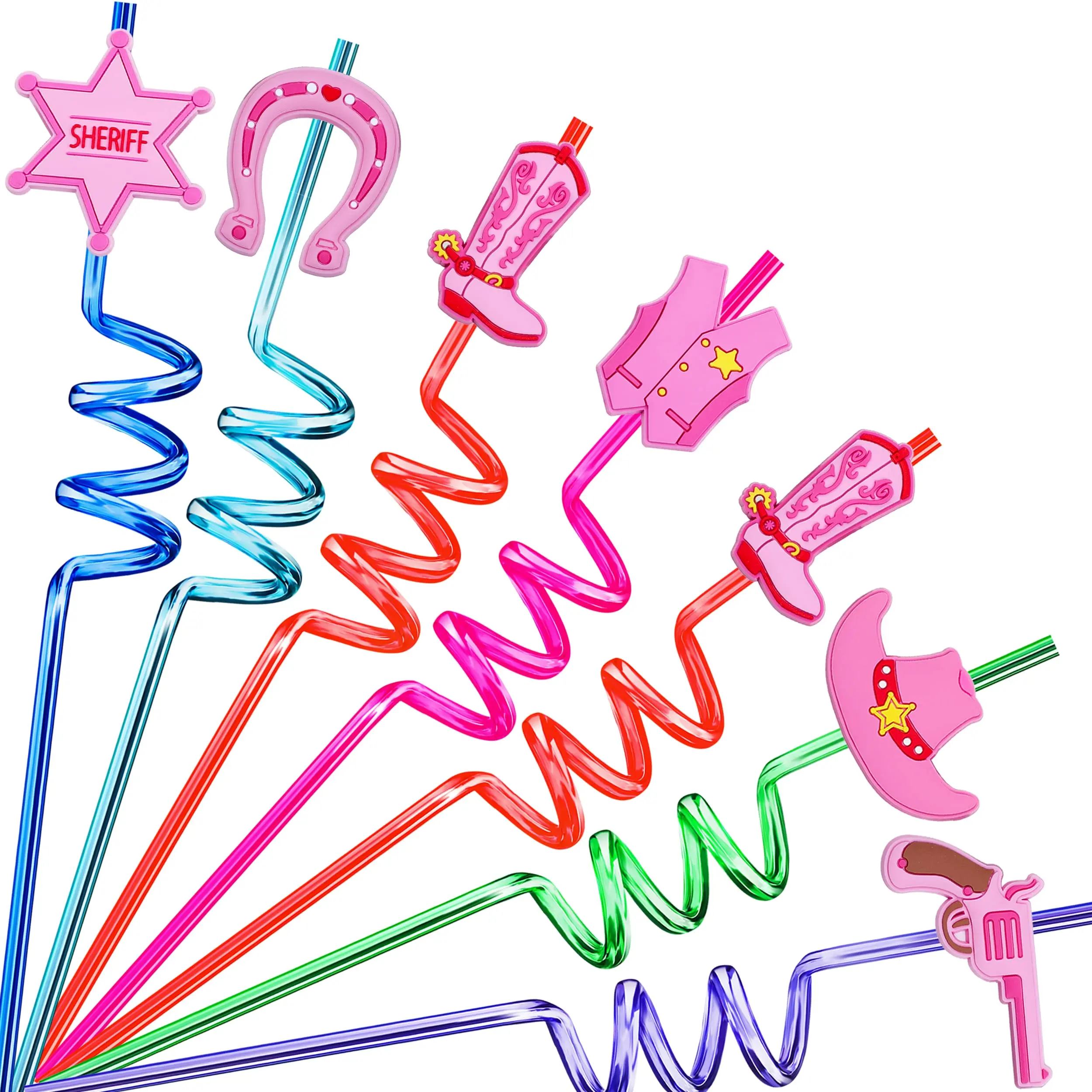 

24pcs Cowgirl Party Straw Decorations Girl Cowgirl Birthday Baby Shower Decoration Plastic Straws for Western Party Favors