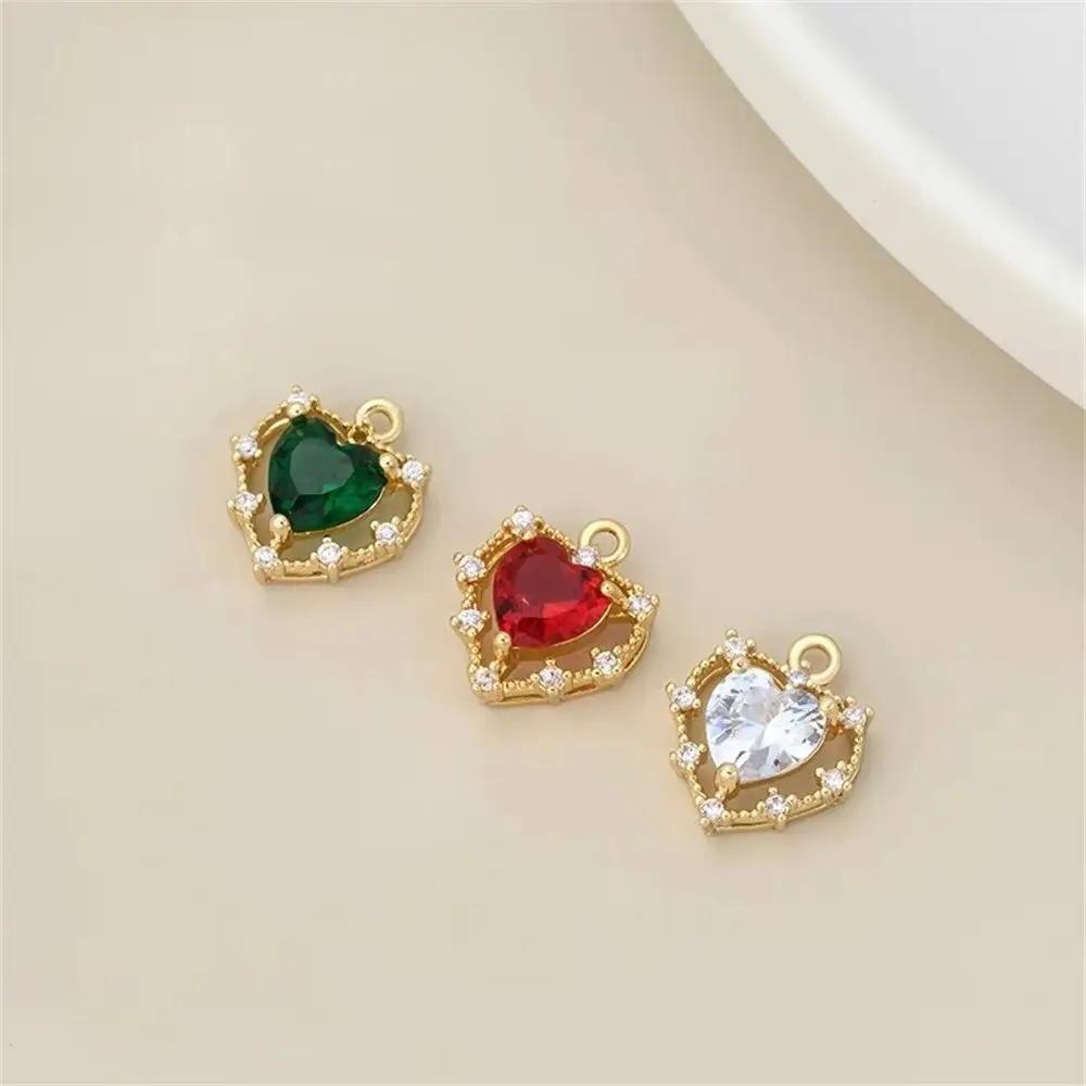 

14k Gold-encrusted Heart-shaped Pendant Diy Handcrafted Jewelry Material, Micro-inlaid Zircon Color Zirconium Heart Accessory