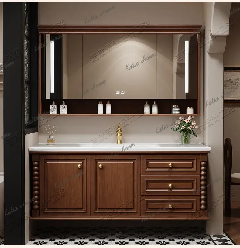YJ Narrow Home Bathroom Cabinets Toilet Sink Retro Storage Bathroom Cabinets Multifunction Wood Furniture Badkamerkast MH40YSG