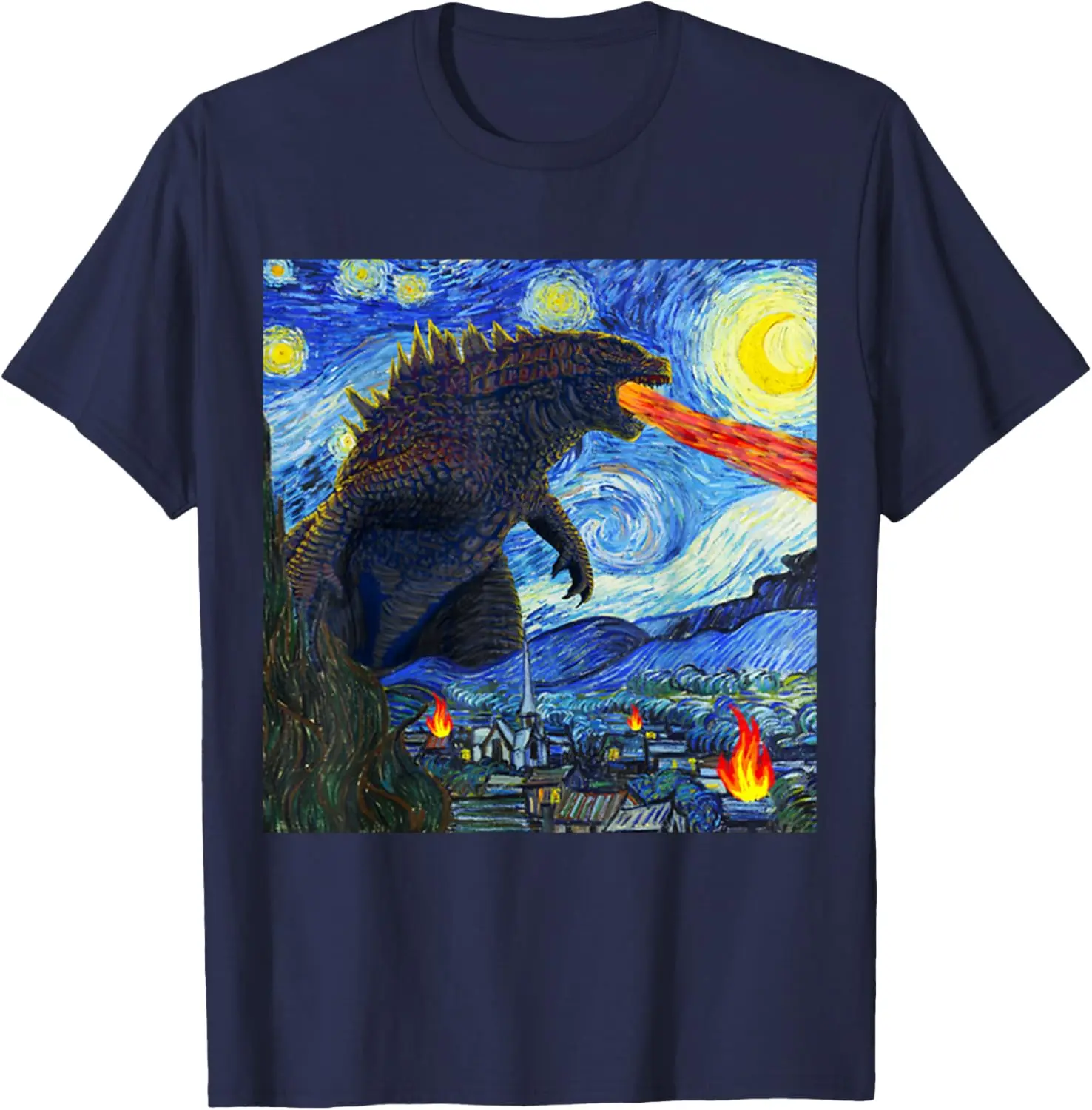 Vintage Japanese Monster Kaiju in Van Gogh Starry Night T-Shirt S-6XL