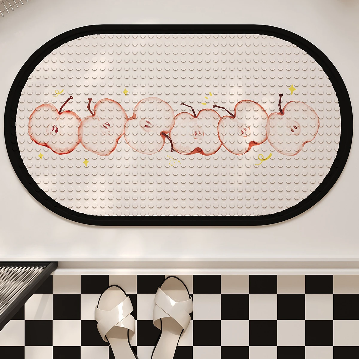 Non-Slip Apple PVC Bath Mat with Suction Cups Fruit Tub Side Bathroom Mats Shower Area Rug Carpet Pad Aesthetic Home Decor