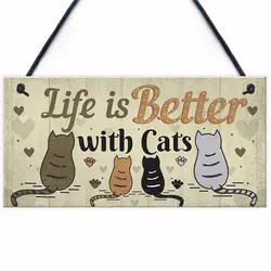 Wooden Animal Cat Plaques Printed Hanging Sign For Door Wall Decor Home Bedroom Living Room Shop Garden Yard Wood Plaques Decor