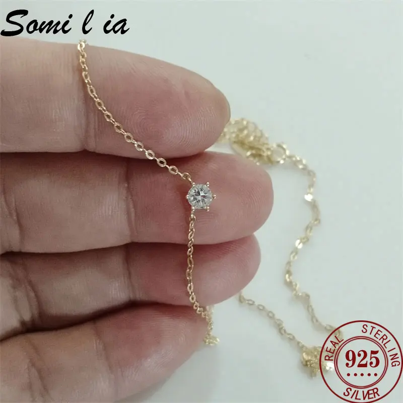 SOMILIA Fashion 100% 925 Sterling Silver Necklace For Women 18K Gold Plated 5A Zircon Pendant Necklace Real Money Fine Jewelry