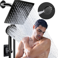 8/10 Inch Black Bathroom Rain Shower Set with Hand Shower Head Luxury Ceiling High Pressure Shower System Bathroom Faucet Set